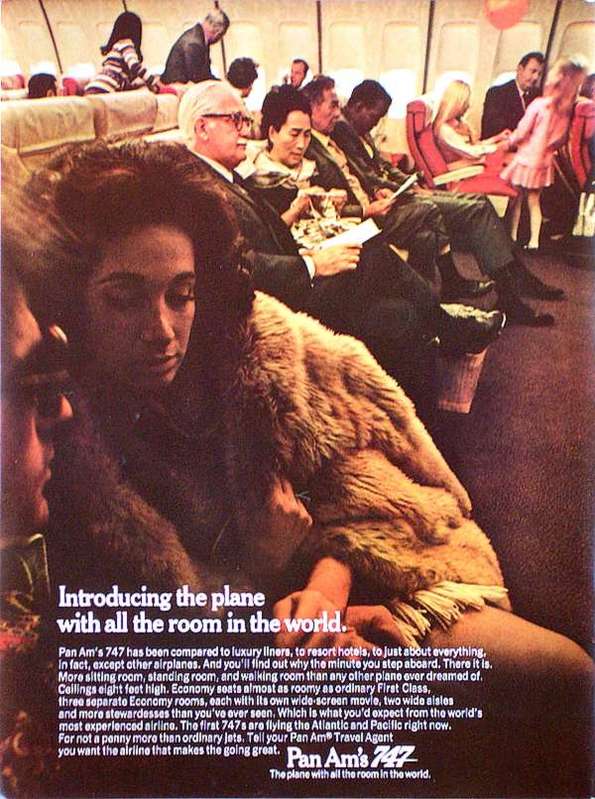 1970, An early Pan Am 747 ad promoting the vast size of the aircraft.